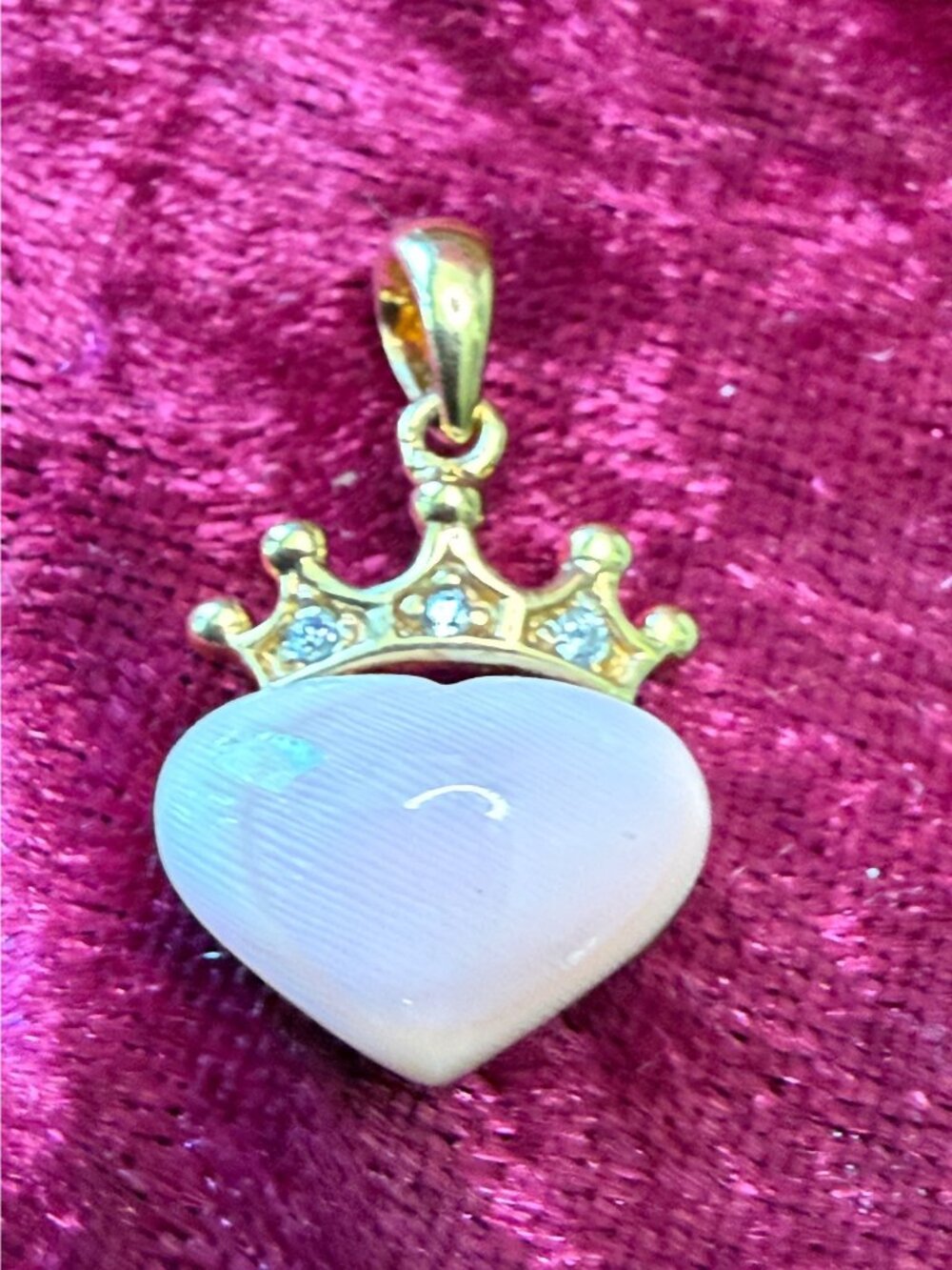 Ombre Pink Conch Heart Crown Pendant Gold Over Sterling & CZ  Stamped 925 Petite